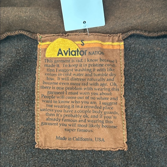 Aviator Nation 5 stripe cropped zip hoodie in espresso & chocolate - Picture 5 of 5